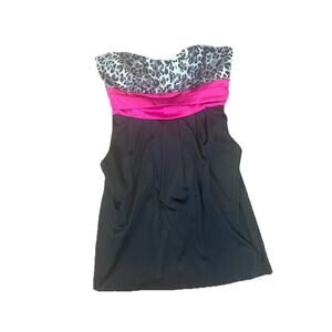 Ruby Rox Dress Women’s 7 Strapless Sweetheart Pink Black Animal Print‎ Sequin